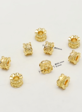 14K包金保色双面莲花座隔珠扁珠钱币桶珠手串手链DIY饰品配件散珠