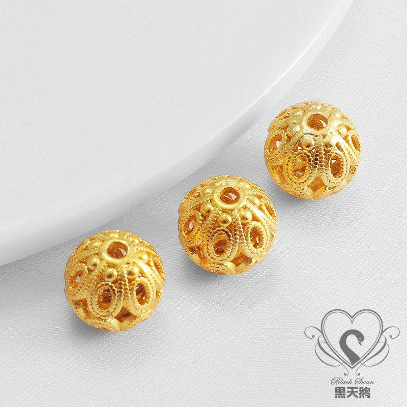 18K哑金保色多款镂空花纹圆球散珠DIY手链项链配珠隔珠串珠古法金,淘宝优惠券,粉丝福利购,淘宝优惠卷