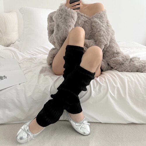 y2k堆堆袜套加长过膝长筒袜女秋冬加厚保暖小腿袜配鲨鱼裤雪地靴 - 图3