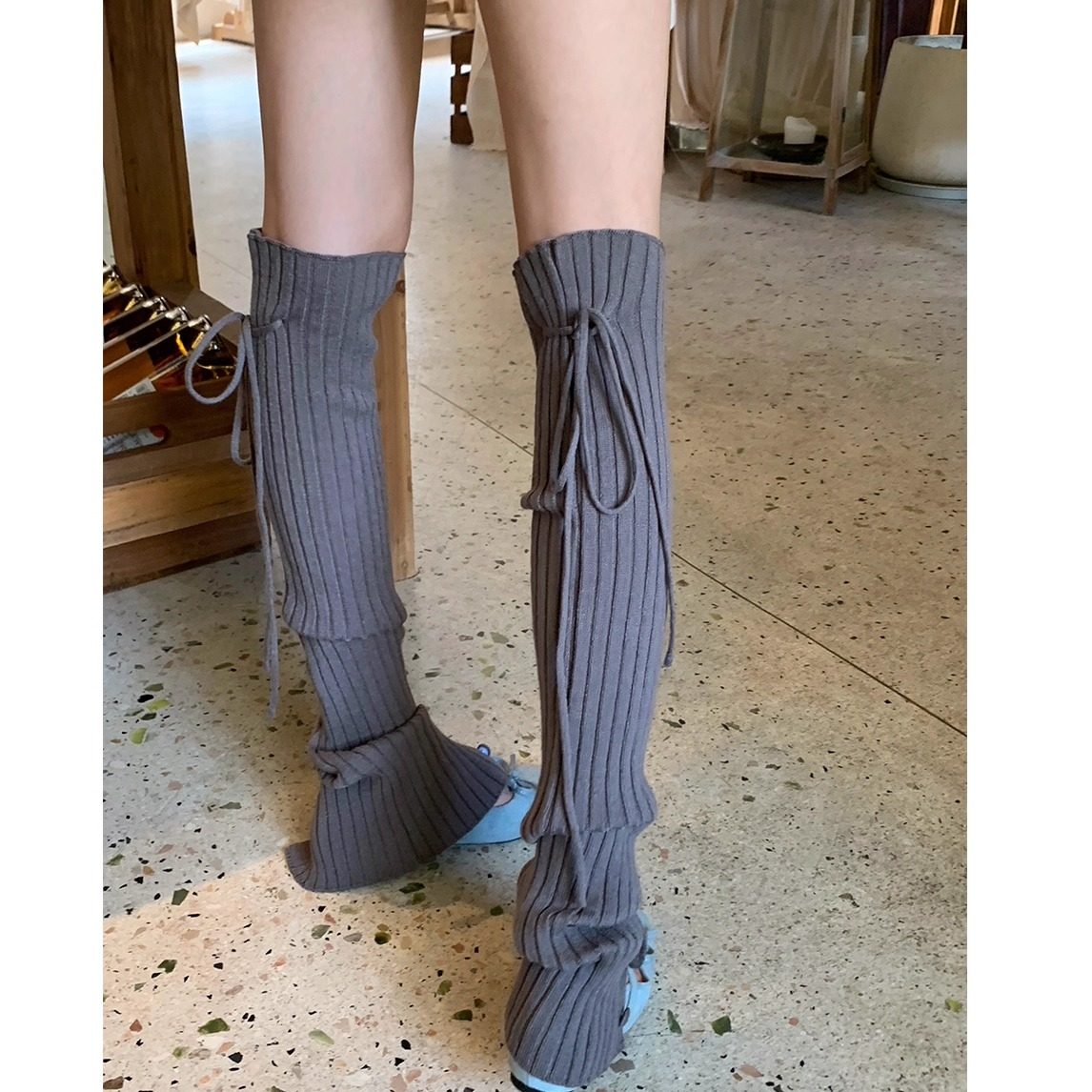 芭蕾风绑带袜套女秋款及膝堆堆袜温柔奶茶色长筒腿套开叉jk小腿袜,淘宝优惠券,粉丝福利购,淘宝优惠卷