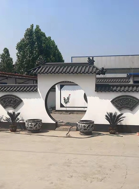 中式小院复古扇形装饰浮雕挂件