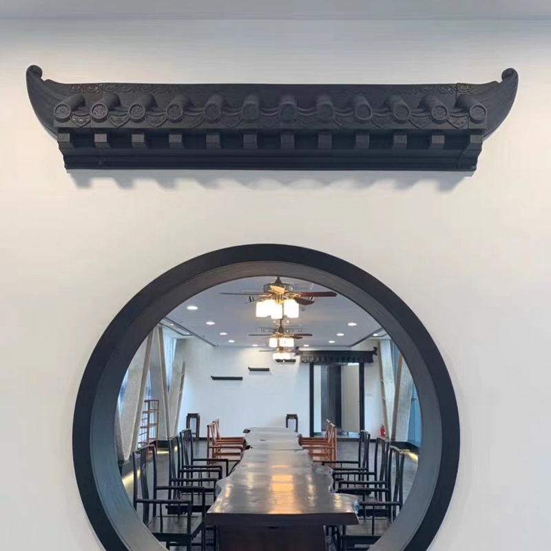 25cm小号免架子仿古瓦新中式一体塑料墙饰挂饰玄关壁饰立体屋檐瓦 - 图0