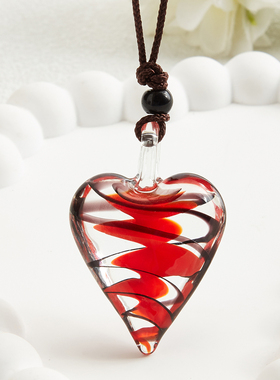 女士琉璃爱心螺旋纹手工项链