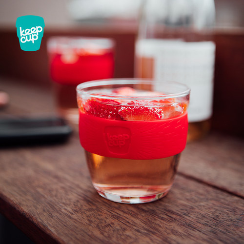 澳洲keepcup咖啡杯拼色硅胶彩环防烫玻璃户外带盖情侣便携随手杯 - 图1