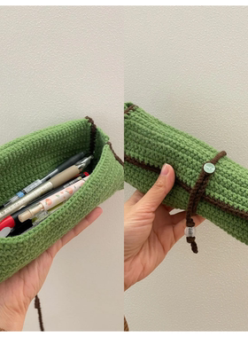 新款毛线钩针钩织小清新绿色笔袋diy材料包手作收纳文具盒送礼物