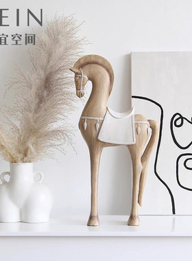 复古仿木纹树脂马雕塑摆件