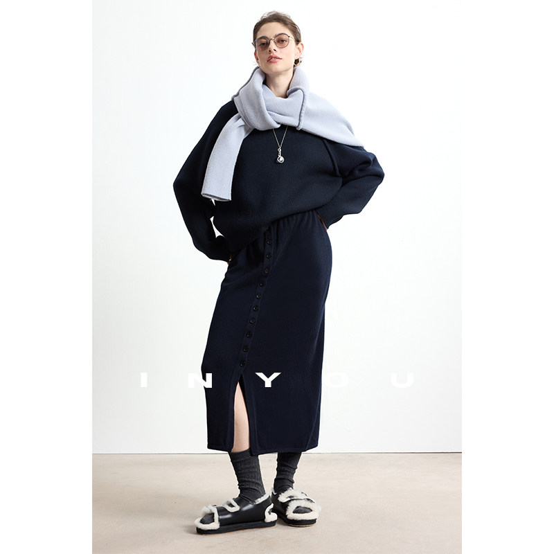 因由 设计感前排扣秋冬温暖慵懒松弛立体绒感高腰显瘦针织半身裙,淘宝优惠券,粉丝福利购,淘宝优惠卷