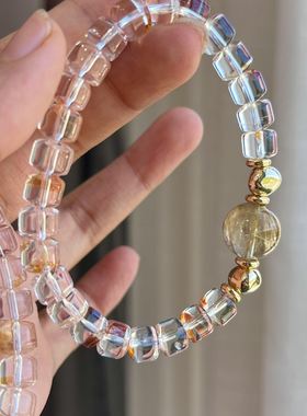 天然水晶手链金发晶手串板钛晶球锦鲤胶花手饰品生日礼物女