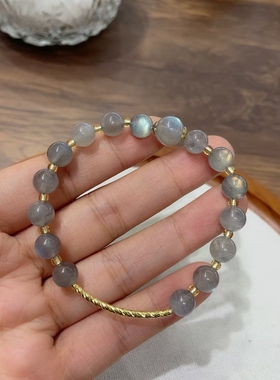 天然水晶手链月光石手串灰月光饰品礼物生日女