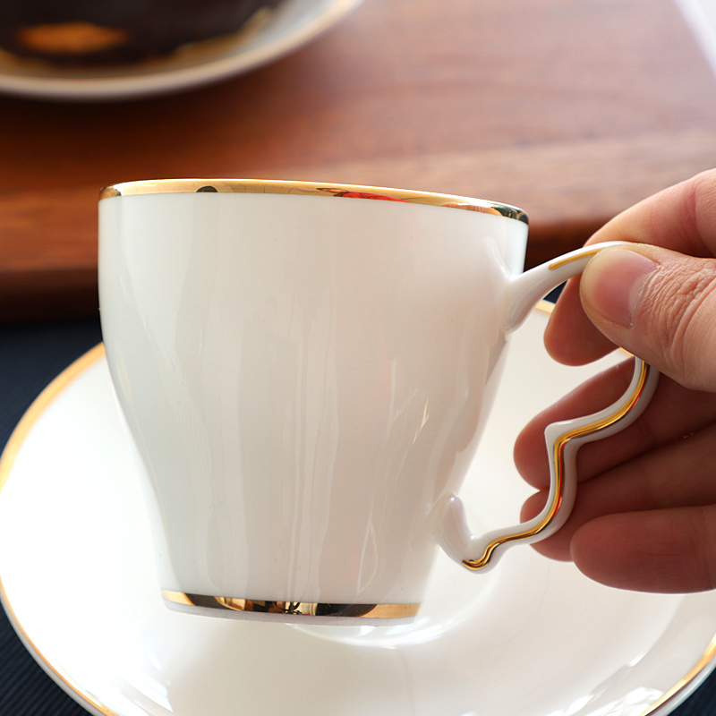 金边骨瓷咖啡杯套装陶瓷简约欧式家用小奢华杯碟下午茶茶具小精致 - 图2