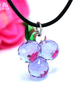 水晶透明项链多色纯银吊坠