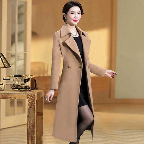 Кашемировое демисезонное длинное элитное утепленное шерстяное шерстяное пальто для матери