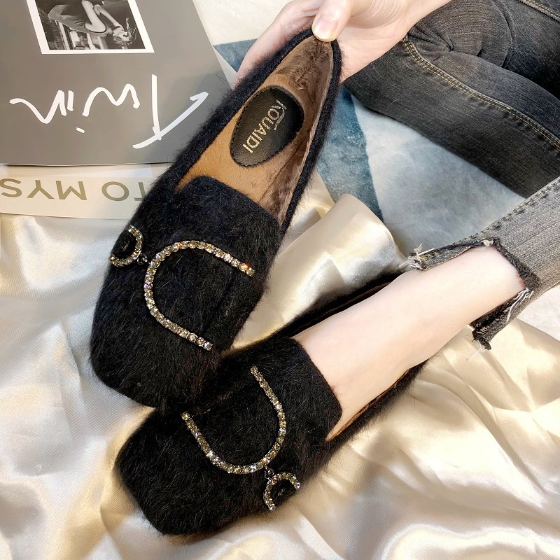毛毛鞋女秋冬季2025新款百搭平底单鞋貂毛棉瓢鞋一脚蹬加绒豆豆鞋,淘宝优惠券,粉丝福利购,淘宝优惠卷