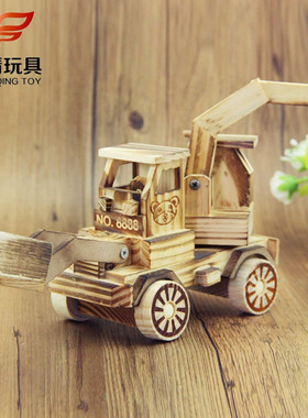 新款木质大号推土机挖机模型工艺摆件家用办公摆饰地摊工厂