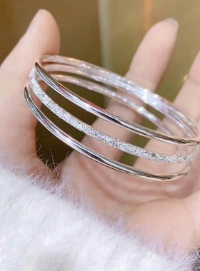 三生三世纯银手镯女年轻款银镯子999足银三个素圈手环送女友礼物