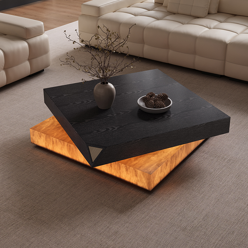 意式极简茶几客厅家用小户型现代高级感岩板茶几发光大理石茶几桌 - 图1