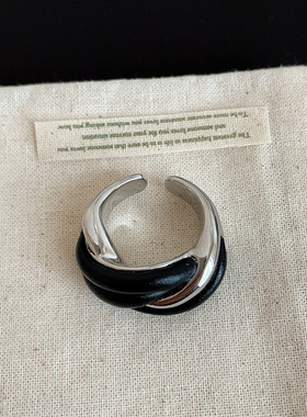 ins潮流皮革麻花金属戒指女欧美夸张个性时尚潮流百搭指环戒子