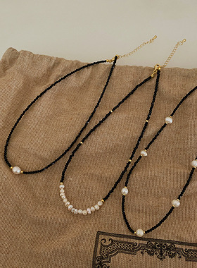 淡水珍珠黑色水晶项链