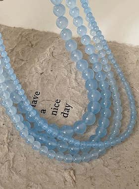 春夏新款度假风串珠海蓝色项链