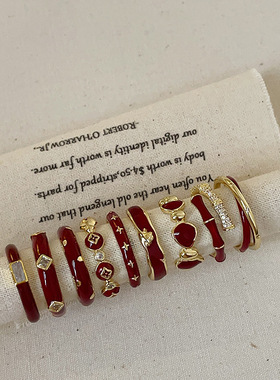 安可拉红显白滴油开口戒指合集女新款个性时尚精致百搭指环戒子