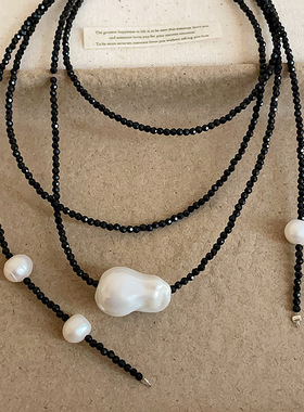 一款多戴巴洛克珍珠黑色水晶串珠长款项链女辣妹甜美时尚毛衣链