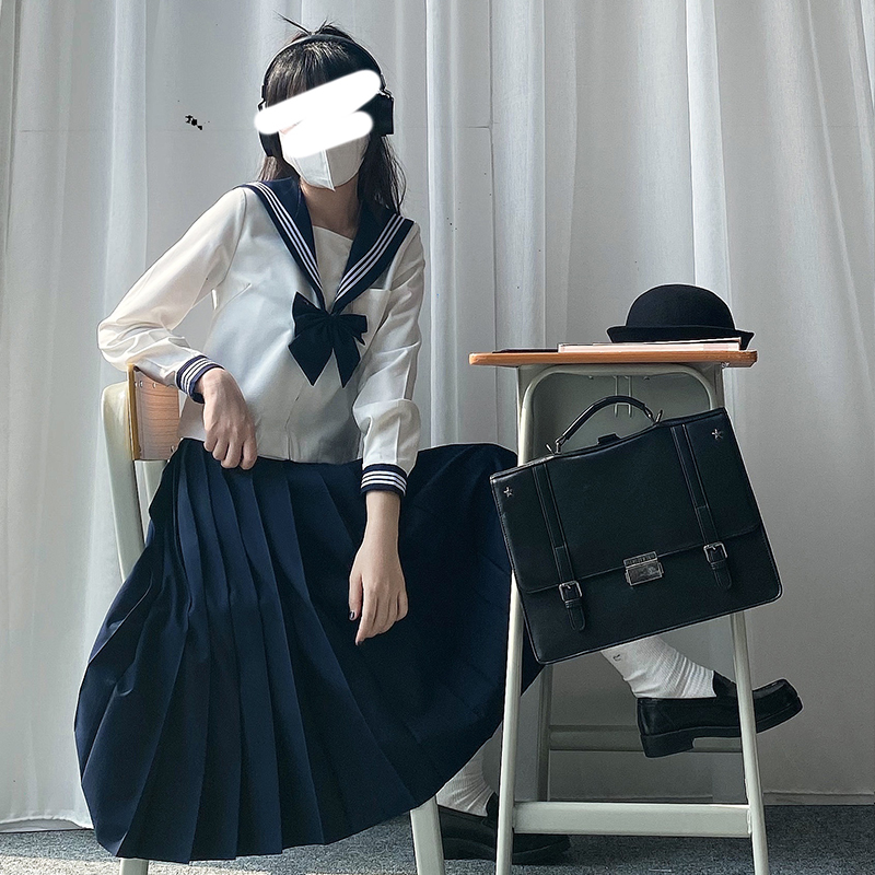 正版jk制服套装裙原创基础款日系海军学院风女白三本长袖裙水手服 - 图2