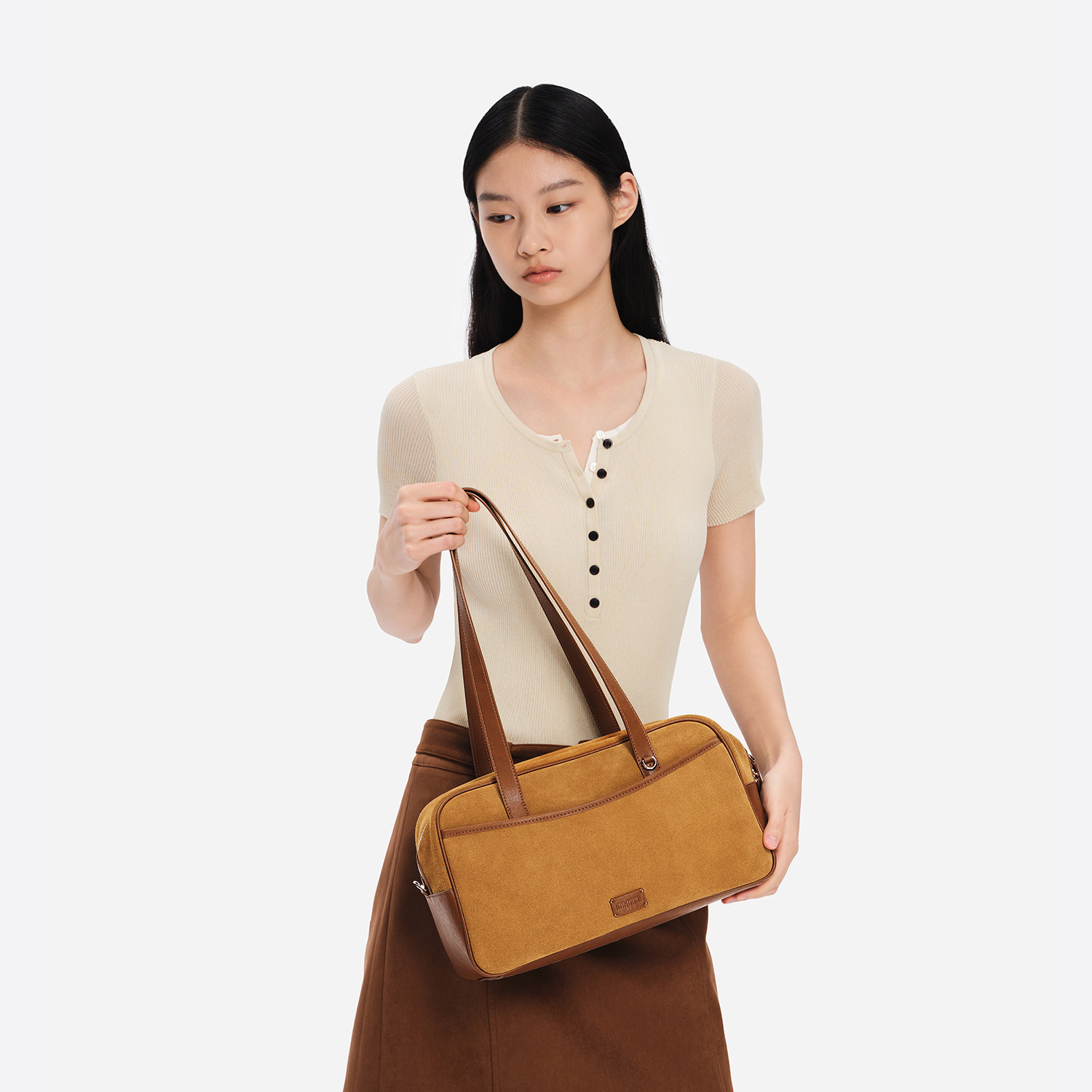 omto可可保龄球包女秋冬美拉德麂皮绒复古百搭休闲通勤单肩包包,淘宝优惠券,粉丝福利购,淘宝优惠卷