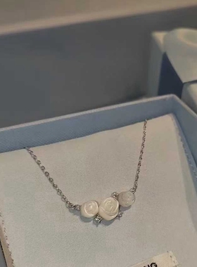 925纯银贝母花朵项链锁骨链