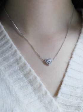 925纯银微镶锆石爱心短款项链