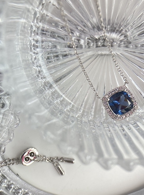 方形宝石925纯银可调节项链