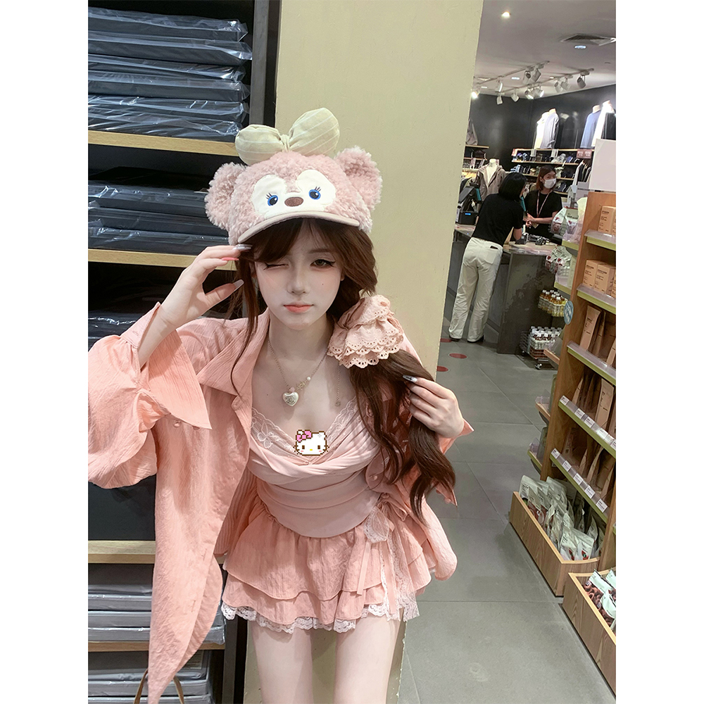 【瑞茜】汽水少女 早秋软妹风小众设计背心半裙衬衫R3497-1W - 图0