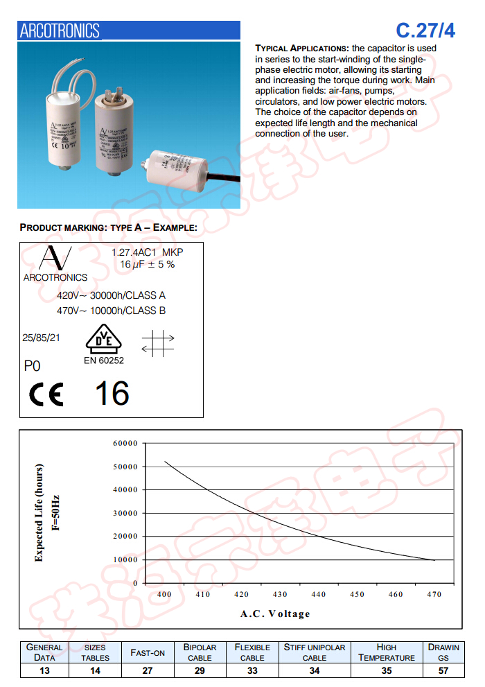 进口保加利亚 ARCOTRONICS/AV 1.27.4ACF MKP 10uF 启动电容器 - 图2