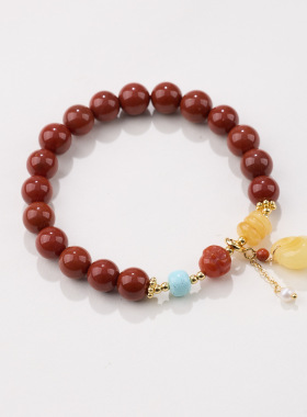 天然南红玛瑙蜜蜡绿松石手链女串珠轻奢高级感本命年手串手饰批发