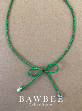 串珠珠珠链女蝴蝶结项链