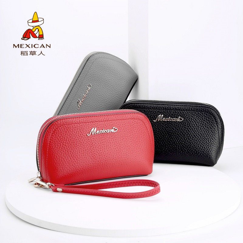 稻草人女真皮手拿长款欧美零钱包 稻草人伊之禾钱包