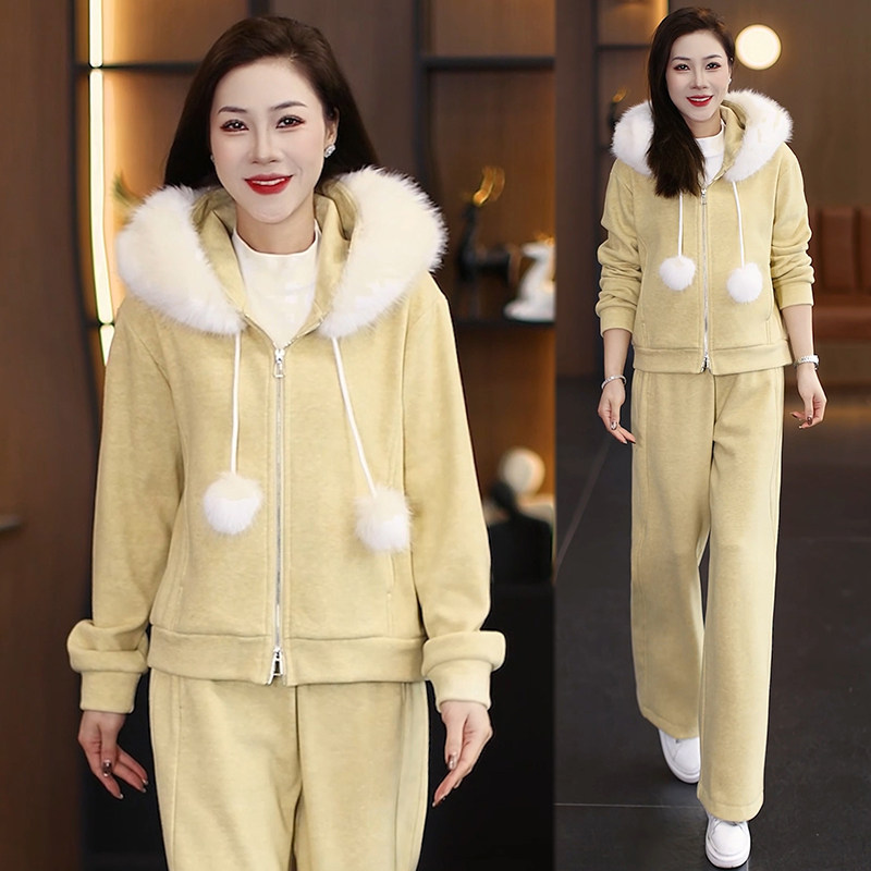 加绒时尚休闲套装女2025秋冬季新款连帽卫衣阔腿裤减龄显瘦两件套,淘宝优惠券,粉丝福利购,淘宝优惠卷