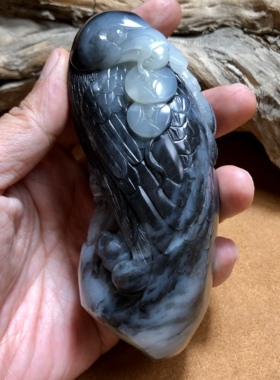 墨玉青花籽料鹰金钱和田玉把件