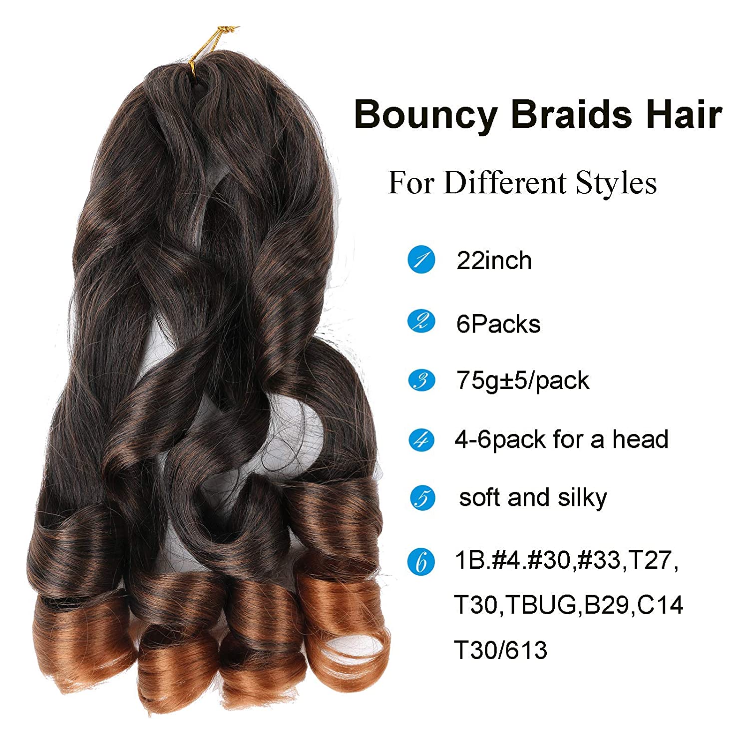 22 inch Bouncy Braiding Hair French Curles Synthetic - 图1