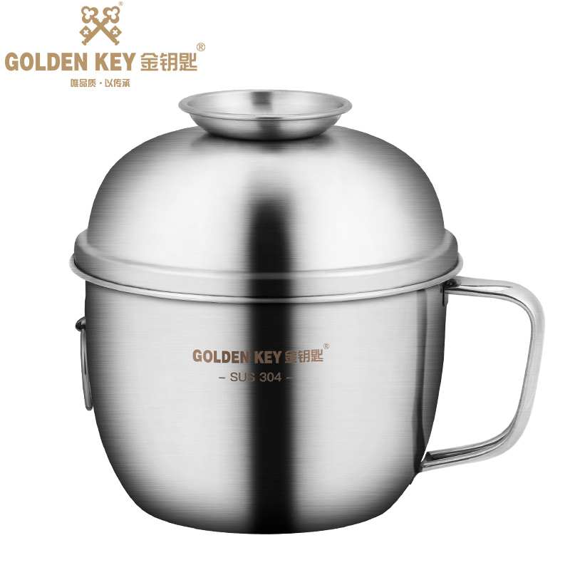 金钥匙304不锈钢快餐杯打饭儿童饭盒小学生饭缸大容量泡面碗带盖 - 图3