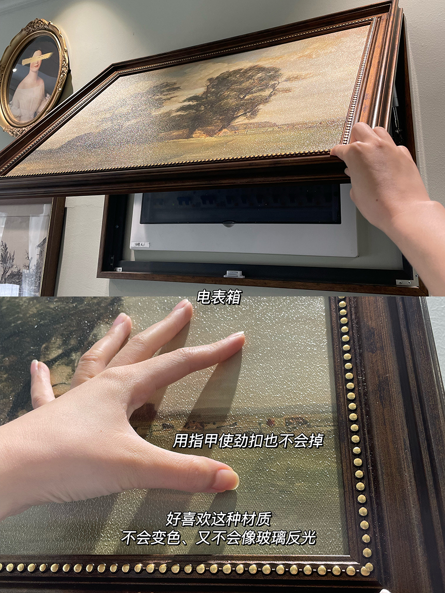 美式进门电表箱装饰画风景花卉复古风遮挡配电箱推拉画液压掀开画