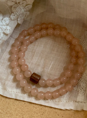 水蜜桃色天然水晶叠戴手串女