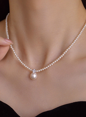 复古小米珍珠项链女轻奢小众设计老钱风高级感锁骨链