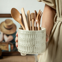 Alley Tail Contained Good Things] Retro Triple Foot Design Pen Holder Tabletop Ceramic Pendulum cutlery Cutlery Cutlery