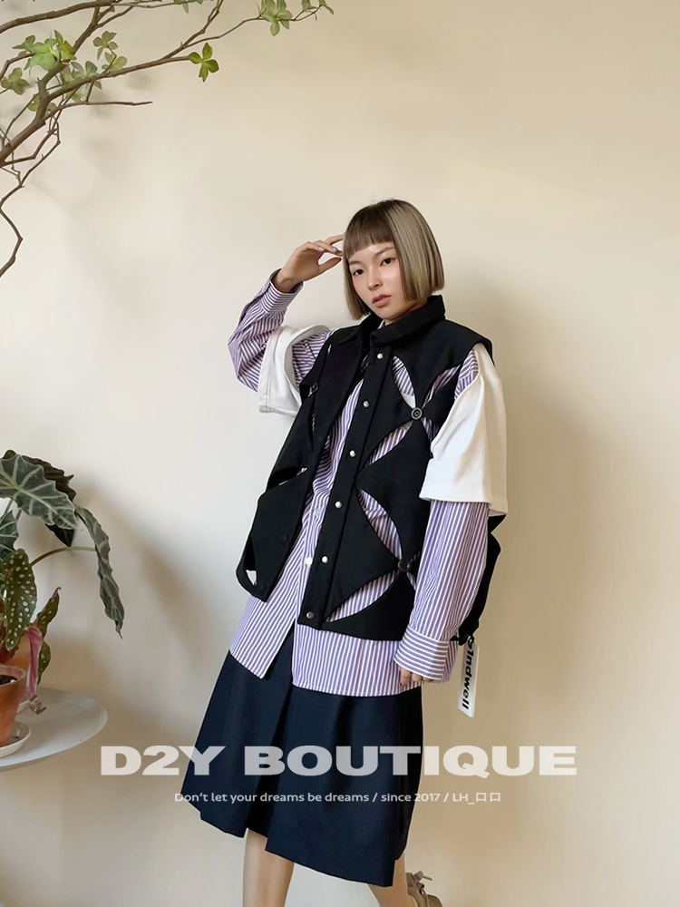 特价1ndwell新品潮酷菱形图案镂空夹棉背心马甲2022 D2Y Boutique-图2