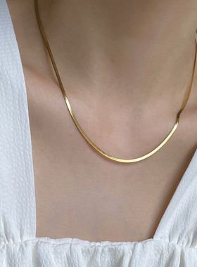 扁形素链项链ins蛇骨链18K金色蛇骨链锁骨项链女镀简约高级感金