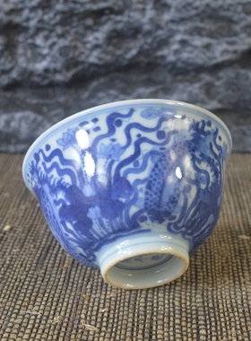 做旧风格青花莲池鱼藻纹古董古玩