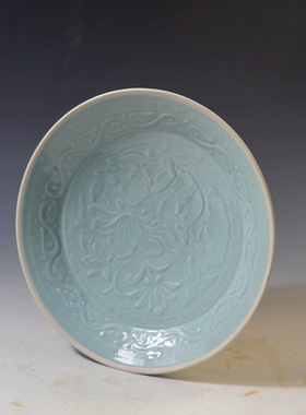 仿古瓷器 柴窑南宋定窑青釉印花盘 菜盘 大盘 古董古玩老货旧货