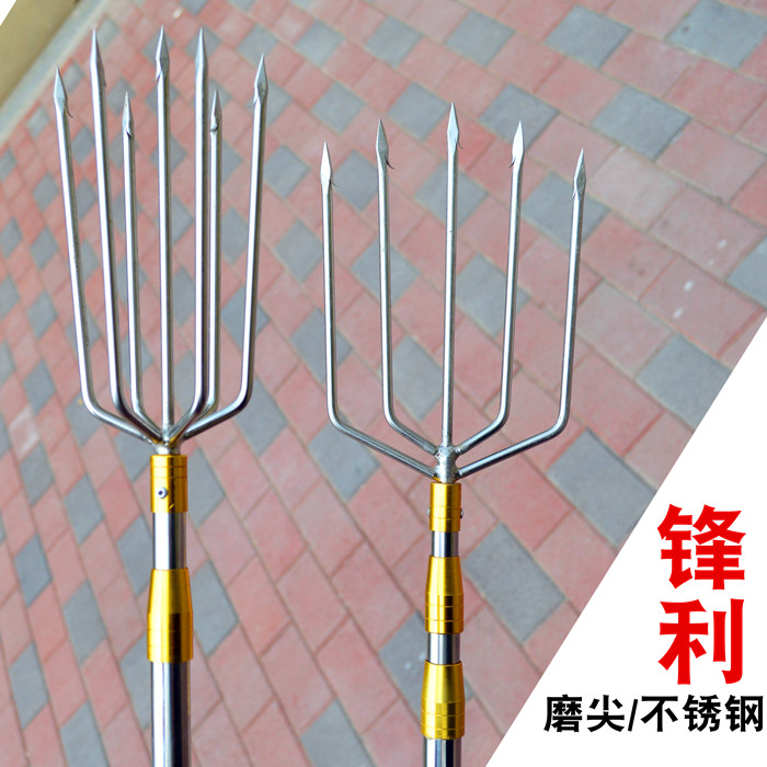 可伸缩鱼叉杆加厚超硬大倒刺鱼叉不锈钢鱼叉头渔叉钢叉鱼插鱼叉子_虎窝淘