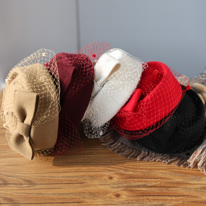 诗丹凯萨礼帽秋冬法式网纱空姐帽子 诗丹凯萨帽子