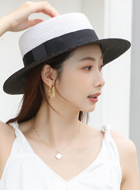 诗丹凯萨法式平顶草帽女夏季出游